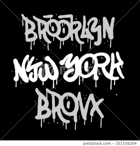 New York, Brooklyn, Bronx - Hip Hop Hand Written Urban Graffiti Style Typography. Spray textured Vector Illustration 101108264