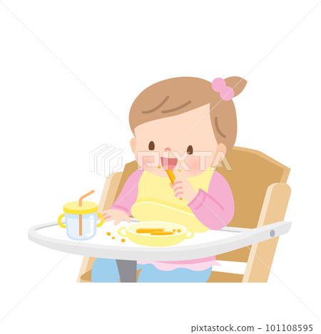 寶寶吃輔食的插圖素材 101108595