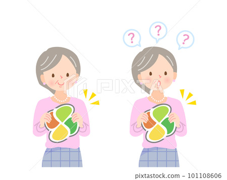 Senior woman's facial expression set with silver mark Senior woman's facial expression set with silver mark 101108606