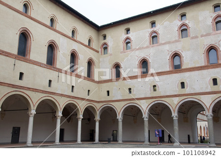Rocchetta courtyard and beautiful cloister inside Castello Sforzesco in Milan, Italy 101108942