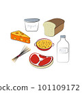 Food icon set. Daily food items sign. Vector cartoon hand drawn illustration 101109172