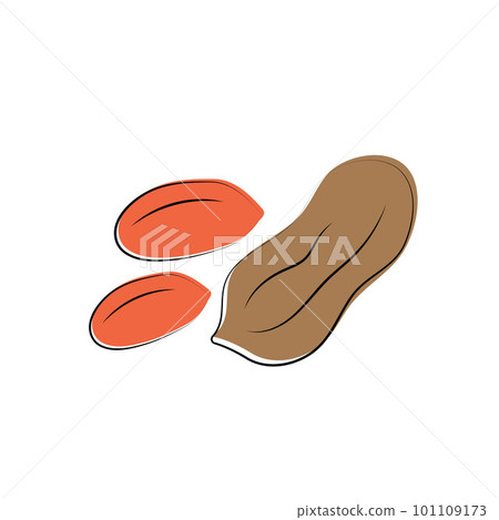 Peanuts in cartoon style. Nut icon for template label, packaging snackand emblem. Vector Peanuts in cartoon style. Nut icon for template label, packaging snackand emblem. Vector 101109173