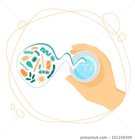 germs in a glass of dirty water, Safety of drinking water concept - vector illustration 101109309