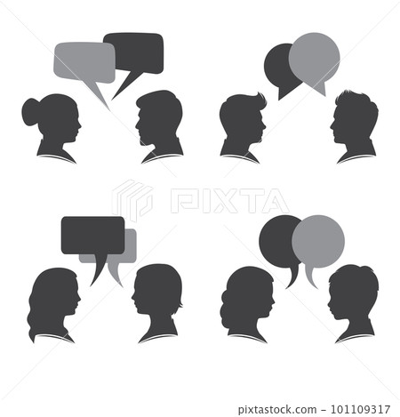 Speaking people. Couple conversation, dialogue bubbles and chat avatars profile portraits talk together vector Speaking people. Couple conversation, dialogue bubbles and chat avatars profile portraits talk together vector 101109317