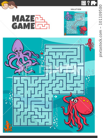 maze game with cartoon octopus animal characters 101109580