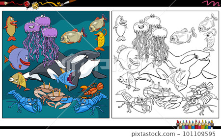 cartoon marine animal characters group coloring page cartoon marine animal characters group coloring page 101109595