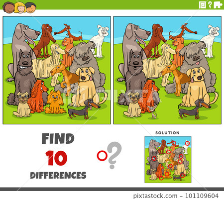differences game with cartoon purebred dogs 101109604