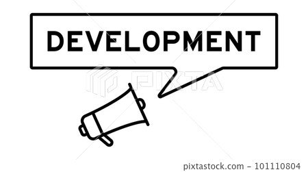Megaphone icon with speech bubble in word development on white background Megaphone icon with speech bubble in word development on white background 101110804