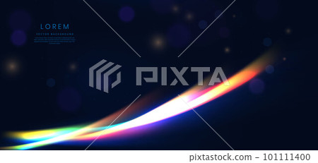Abstract futuristic neon light curved green, blue, yellow and pink on dark blue background. Abstract futuristic neon light curved green, blue, yellow and pink on dark blue background. 101111400