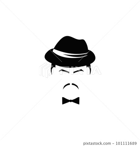 Retro male profile with tie hat and mustache template Retro male profile with tie hat and mustache template 101111689