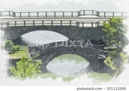 Watercolor style Wakayama Furo Bridge and Ashibe Bridge Wakayama City, Wakayama Prefecture 101112000