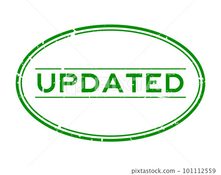 Grunge green updated word oval rubber seal stamp on white background 101112559