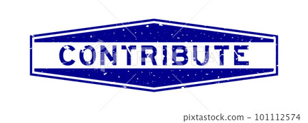 Grunge blue contribute word hexagon rubber seal stamp on white background 101112574