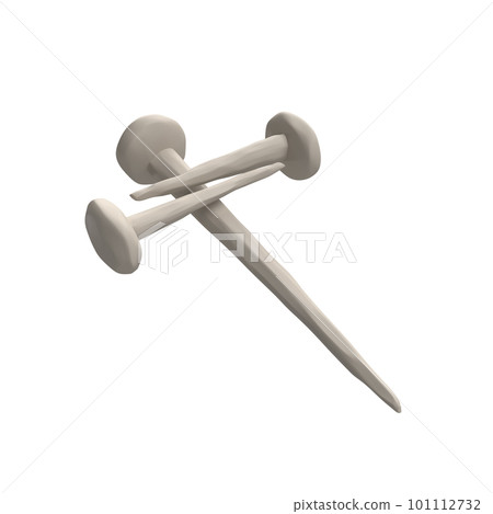3d nails of Jesus Christ in form of cross. Easter icon rendering christian symbol forgiveness and love of God. illustration isolated on white background with clipping path 101112732