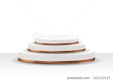 White podium with gold trim for product presentation on a white background. 3D illustration, vector 101113127