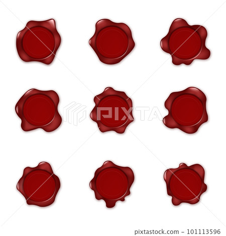 Old seal wax stamps. Stamps for certificate and document. Vector red sealing wax collection 101113596