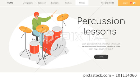 Percussion lesson for a drummer - modern isometric web banner Percussion lesson for a drummer - modern isometric web banner 101114060