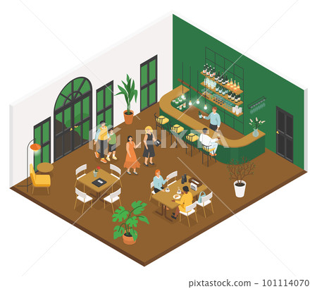 Cozy cafe - modern colorful vector isometric illustration 101114070