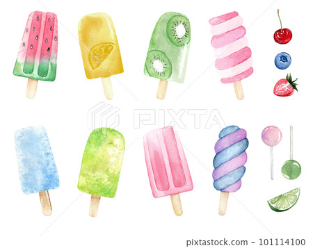 watercolor set of ice cream sweets and berries watercolor set of ice cream sweets and berries 101114100