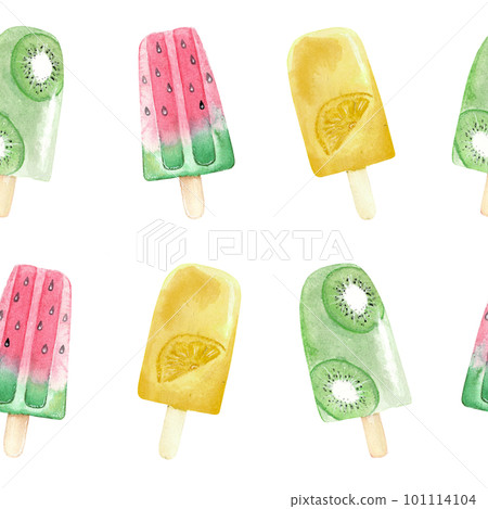 watercolor seamless pattern with kiwi, orange and watermelon ice cream watercolor seamless pattern with kiwi, orange and watermelon ice cream 101114104