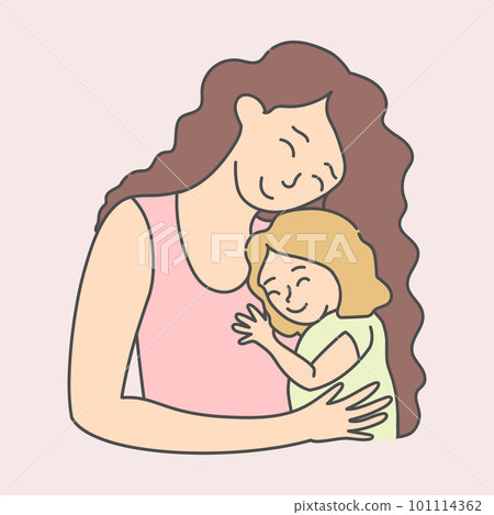 Mother is holding and hugging a child. Mom and daughter together. Mothers Day theme. Vector art 101114362