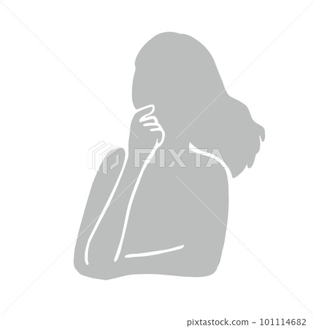 Illustration of a female silhouette looking up and thinking about something Gray Illustration of a female silhouette looking up and thinking about something Gray 101114682