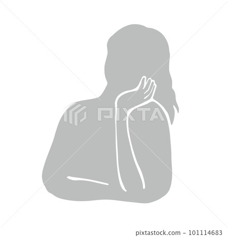 Illustration of a woman's silhouette thinking about something with her chin on her head (gray) 101114683