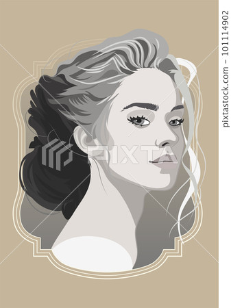 Portrait of a beautiful girl with loose curly hair in a grayscale. Portrait of a beautiful girl with loose curly hair in a grayscale. 101114902