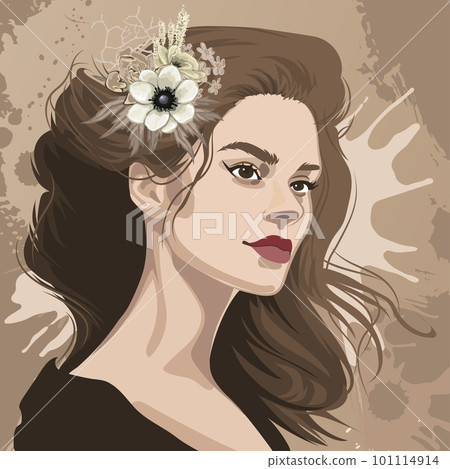 Portrait of a beautiful brunette girl with curly hair Portrait of a beautiful brunette girl with curly hair 101114914