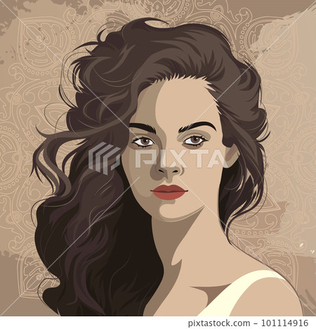 Portrait of a beautiful brunette girl with curly hair Portrait of a beautiful brunette girl with curly hair 101114916