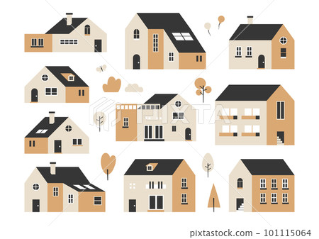House and apartment building illustration set (yellow & beige) 101115064