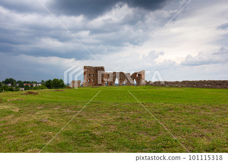 Ludza castle ruins in Latvia. The first mention of the castle dates from 1433 when the Livonian Order built a larger and stronger fortress to replace an earlier wooden fortress. 101115318