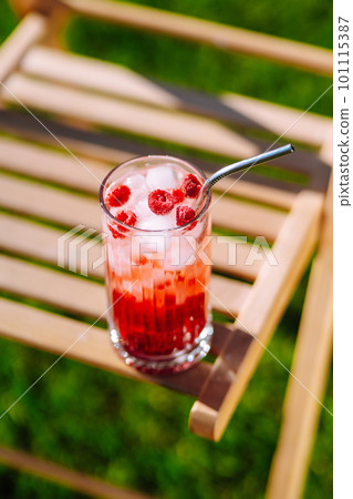 Summer cocktails. Alcoholic cocktail with ice and citrus fruits. 101115387