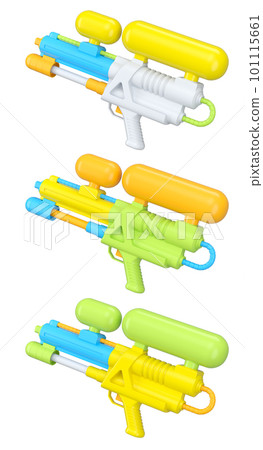 Set of plastic water gun toy for playing in swimming pool on white background Set of plastic water gun toy for playing in swimming pool on white background 101115661