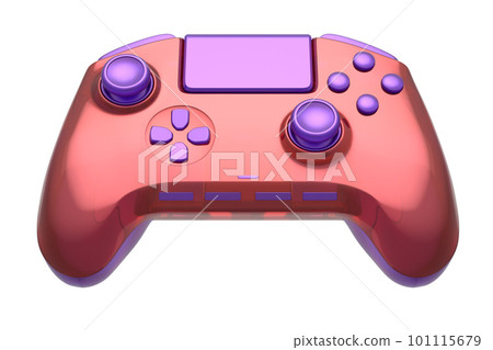 Realistic video game joystick with violet chrome texture isolated on white Realistic video game joystick with violet chrome texture isolated on white 101115679