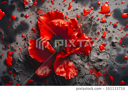 Red poppy as a symbol of memory for the fallen in the war. VE-Day, World War remembrance day. Generative AI illustration 101115710