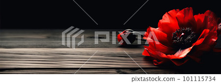 Banner with Red poppy as a symbol of memory for the fallen in the war. VE-Day, World War remembrance day. Generative AI illustration 101115734
