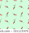 Watercolor seamless pattern. Abstract rosebuds on a green background. Thorny flowers. Spring 101115970