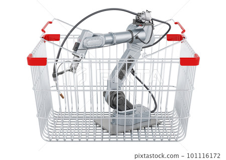 Robot welding inside shopping basket, 3D rendering 101116172