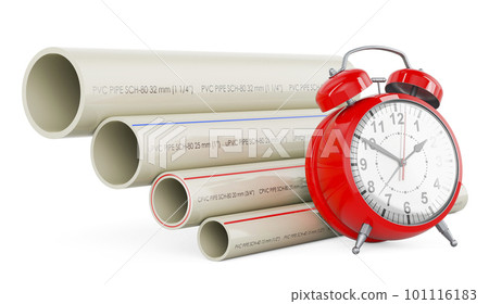 PVC pipes, composite pipe, uPVC pipe, cPVC pipe with alarm clock, 3D rendering 101116183