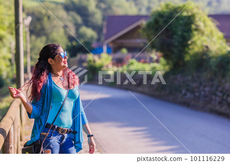 Asturias countryside tourism. healthy leisure activity outdoors in summer vacation. Venezuelan latin 101116229