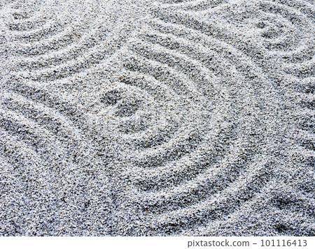 Wavy sand pattern in Japanese rock garden Wavy sand pattern in Japanese rock garden 101116413
