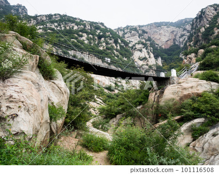 Hanging bridge in sacred taoist Songshan mountains in Henan province, China 101116508