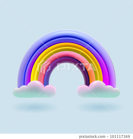 3d cute colorful rainbow with cloud. Vector funny baby kids illustration. Fantasy render design 3d cute colorful rainbow with cloud. Vector funny baby kids illustration. Fantasy render design 101117169