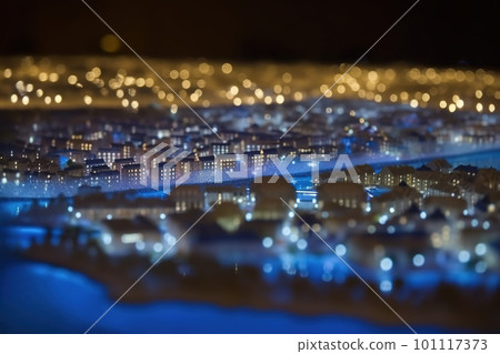 Tilt shift night cityscape, shallow deep of field focus, AI generative image Tilt shift night cityscape, shallow deep of field focus, AI generative image 101117373