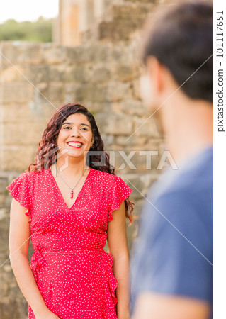 latin people. Female happiness smiling portrait outdoors. good looking venezuelan confident woman 101117651