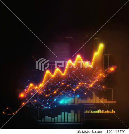 Trading business chart on dark colorful neon background. Financial stock market graph on technology abstract background. Generative AI Trading business chart on dark colorful neon background. Financial stock market graph on technology abstract background. Generative AI 101117791