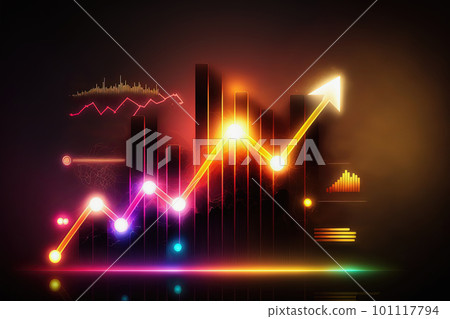 Trading business chart on dark colorful neon background. Financial stock market graph on technology abstract background. Generative AI Trading business chart on dark colorful neon background. Financial stock market graph on technology abstract background. Generative AI 101117794