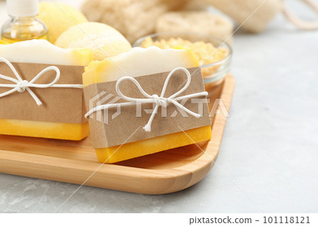 Natural handmade soap bars on marble table, closeup Natural handmade soap bars on marble table, closeup 101118121
