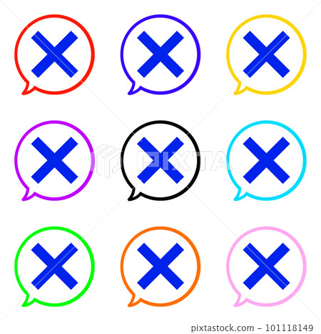 Blue x and colorful perfectly round speech bubbles, set of 9 Blue x and colorful perfectly round speech bubbles, set of 9 101118149